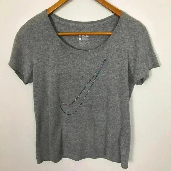 Nike Women Athletic Cut Gray L Multi-Color T-Shirt - Picture 2 of 5